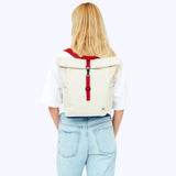 Petit Sac à Dos Ordinateur 13 Pouces Beige avec Bande Rouge