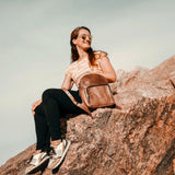 Sac à Dos Cuir Marron Foncé Femme Vintage